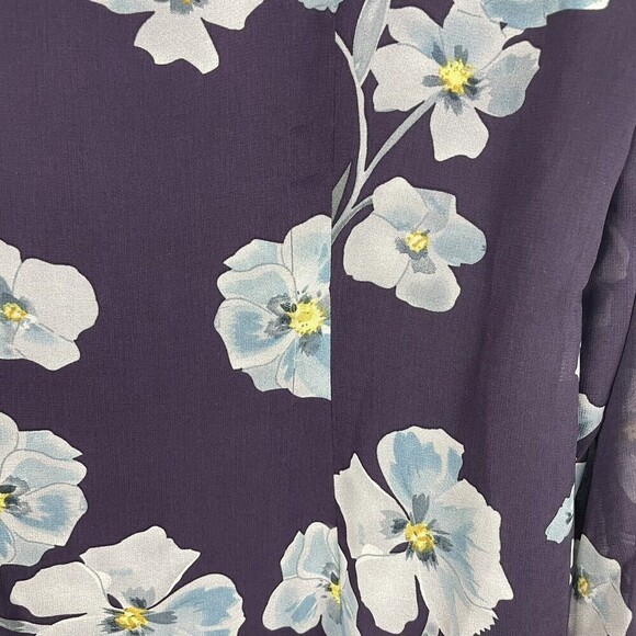 Cabi Purple Floral Dress Ellery Royal Sheer Puff Sleeve Sheath Size Small - Picture 7 of 8